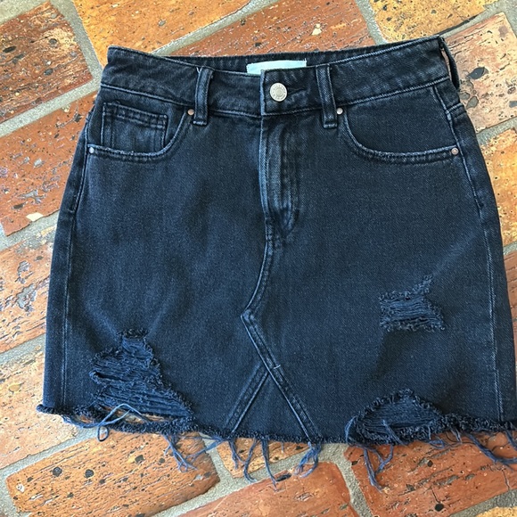 Pacsun Black Distressed High-Rise Denim Mini Skirt sz24 - Picture 3 of 8